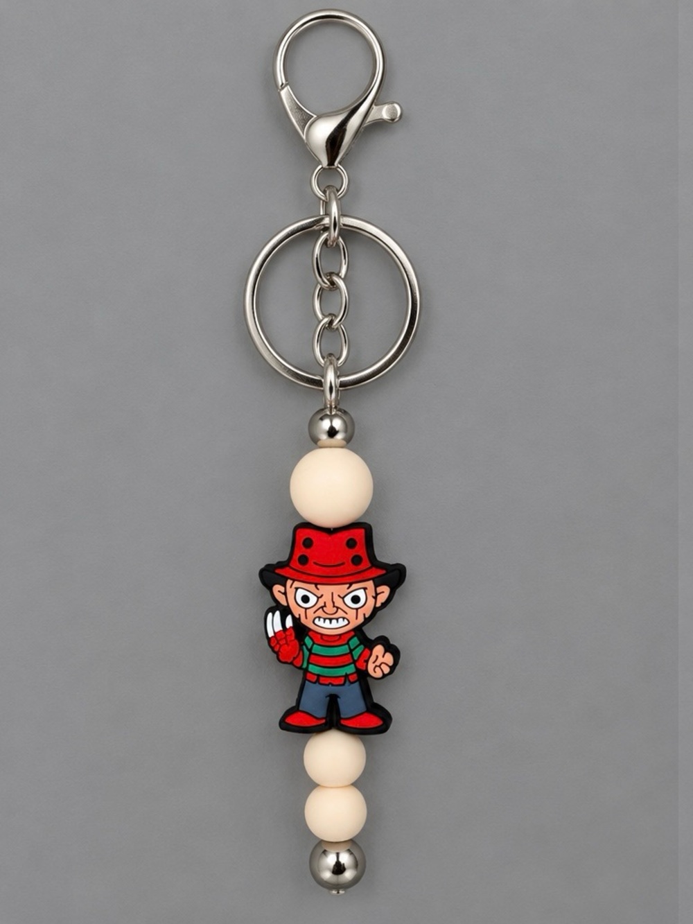 Freddy ! Themed Silver Tone Keychain with Red Character Charm